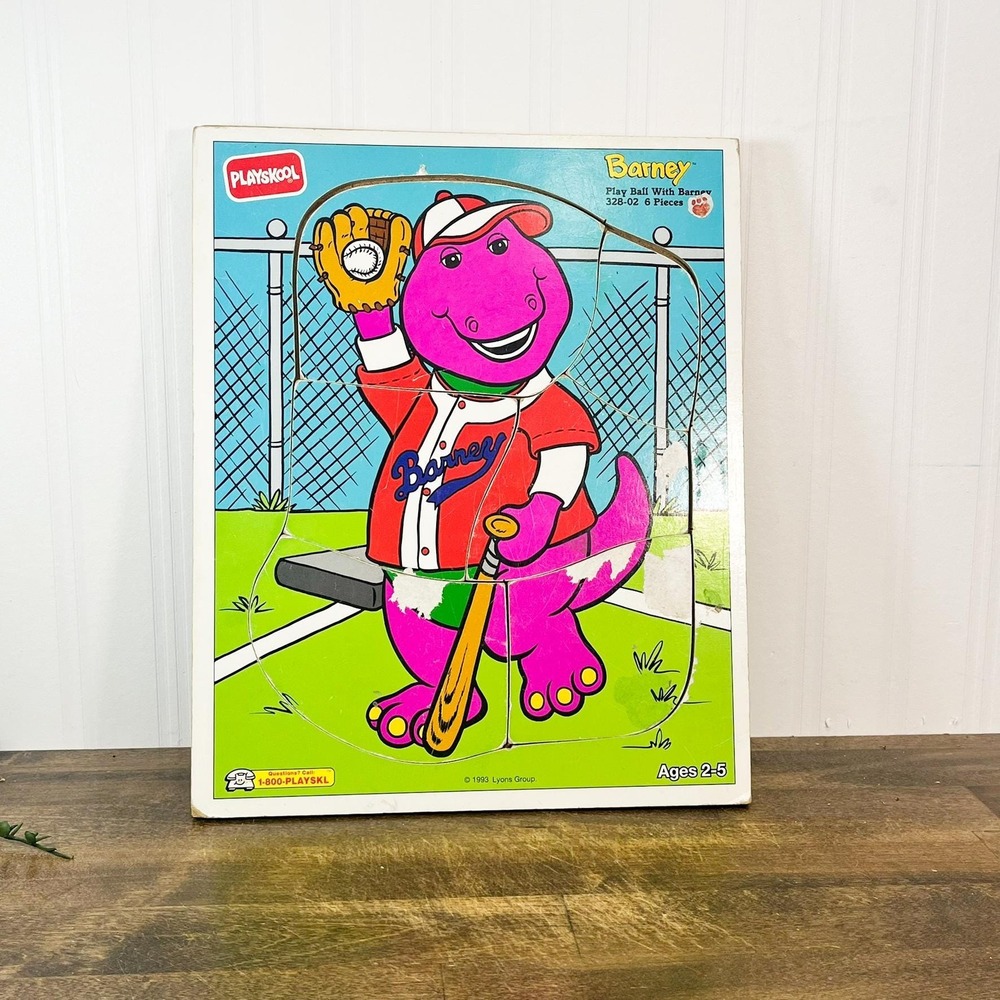 Play Ball With Barney‎ Wooden Puzzle: Vintage Nursery Decor